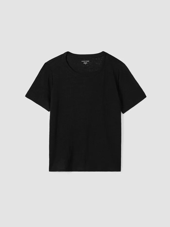 Organic Linen Jersey Crew Neck Tee Black Women Eileen Fisher Pants Shorts and Jumpsuits