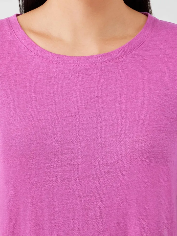 Organic Linen Jersey Crew Neck Tee Black Women Eileen Fisher Tops and Tees