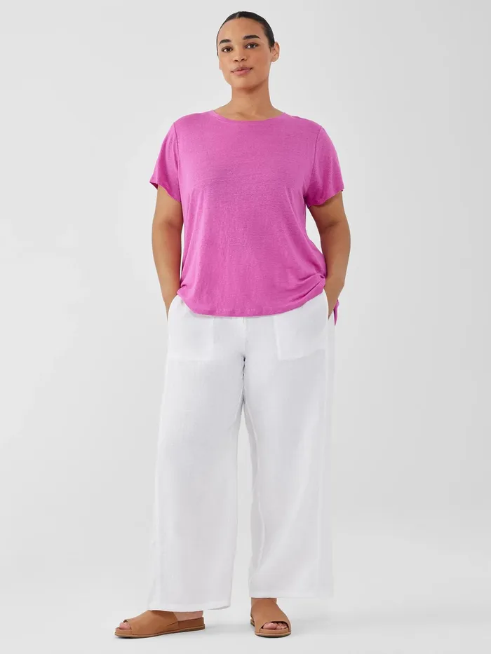 Organic Linen Jersey Crew Neck Tee Black Women Eileen Fisher Tops and Tees