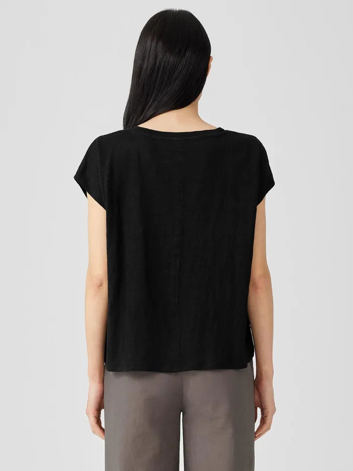 Organic Linen Jersey VNeck Tee Black Women Eileen Fisher Tops and Tees