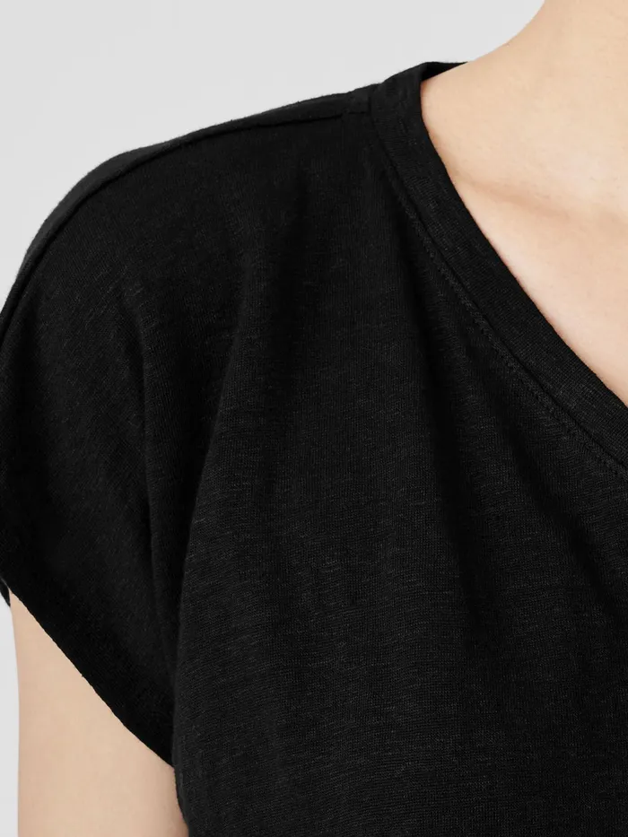 Organic Linen Jersey VNeck Tee Black Women Eileen Fisher Tops and Tees