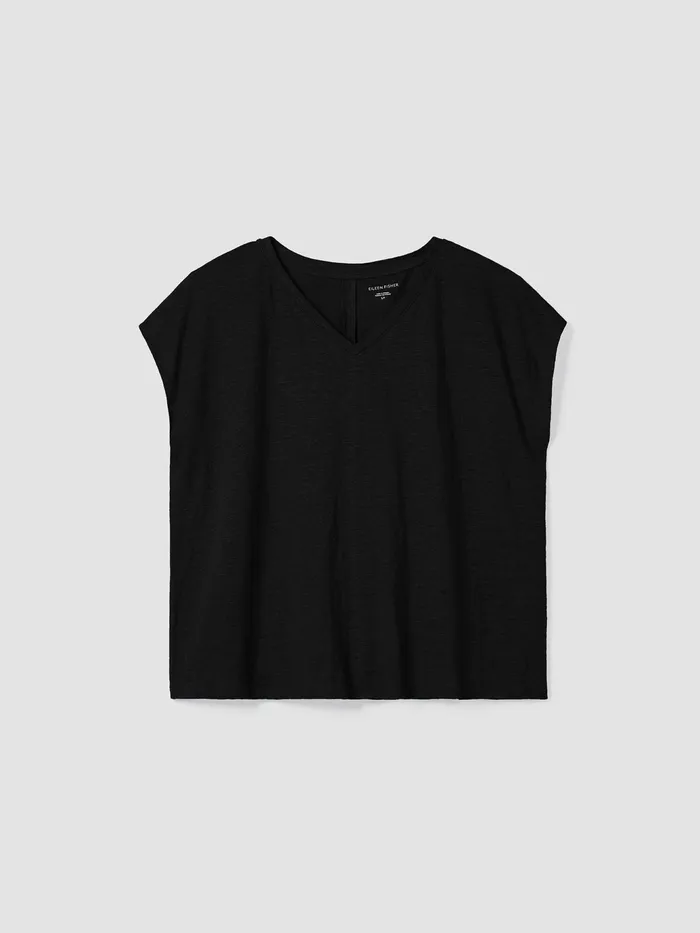 Organic Linen Jersey VNeck Tee Black Women Eileen Fisher Tops and Tees