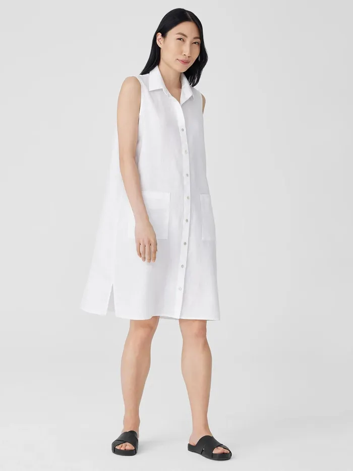 Organic Linen Sleeveless Dress White Women Eileen Fisher Petite
