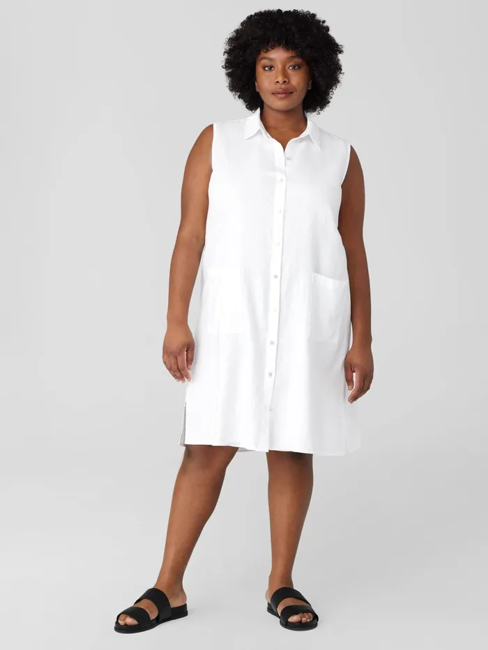 Organic Linen Sleeveless Dress White Women Eileen Fisher Petite