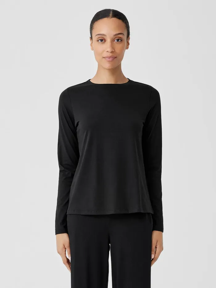 Organic Pima Cotton Jersey LongSleeve Tee Black Women Eileen Fisher Tops and Tees