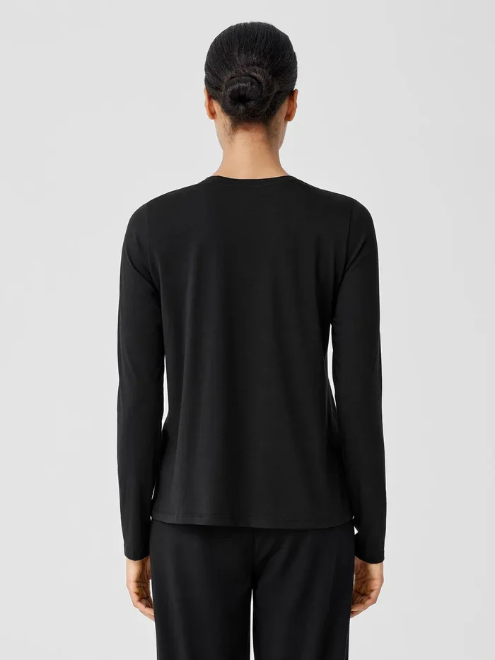 Organic Pima Cotton Jersey LongSleeve Tee Black Women Eileen Fisher Tops and Tees