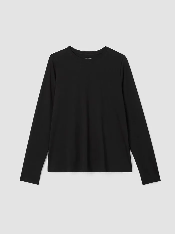 Organic Pima Cotton Jersey LongSleeve Tee Black Women Eileen Fisher Tops and Tees