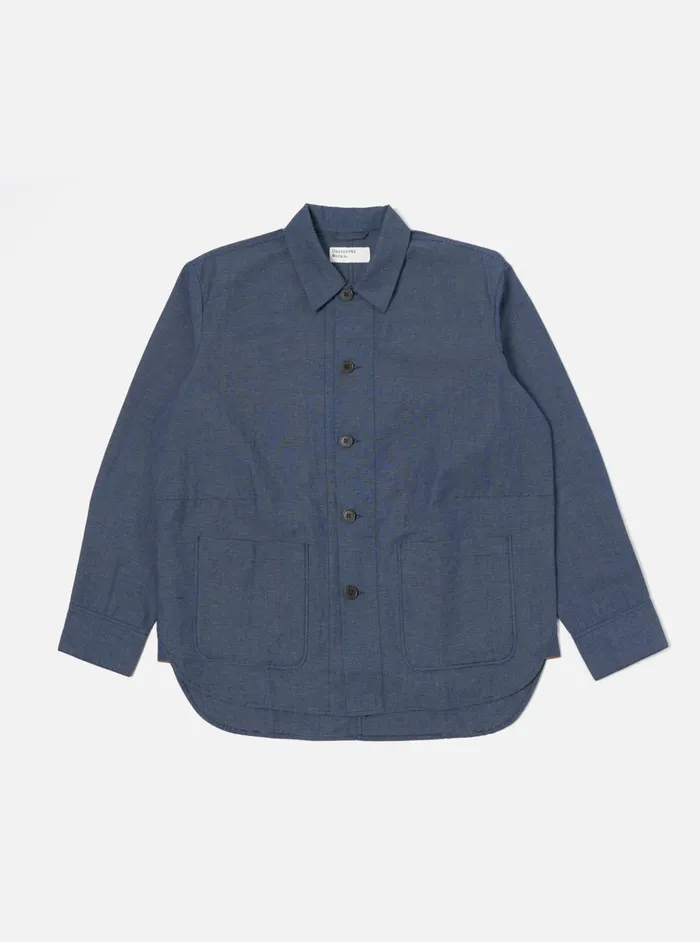 Overshirts Men Universal Works Universal Works Travail Overshirt In Indigo Denim Pinstripe Overshirts Men Universal Works Universal Works Travail Overshirt In Indigo Denim Pinstripe