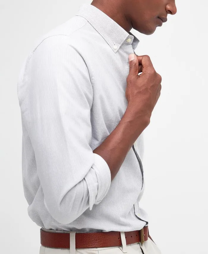 Oxford Tailored LongSleeved Striped Shirt Sky Blue Men Barbour Shirts