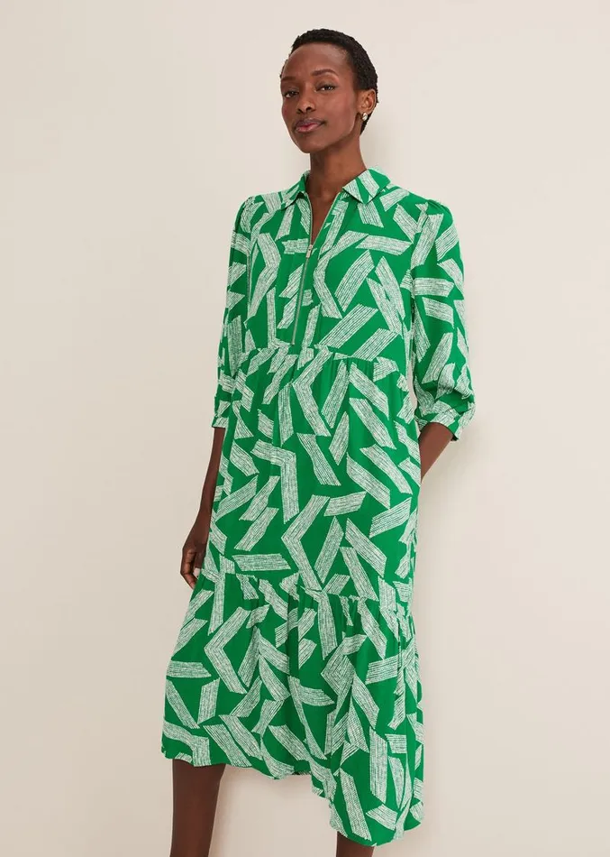 Penele Abstract Midi Dress Green Women Phase Eight Dresses