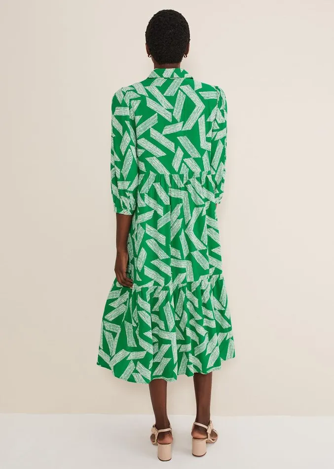 Penele Abstract Midi Dress Green Women Phase Eight Dresses