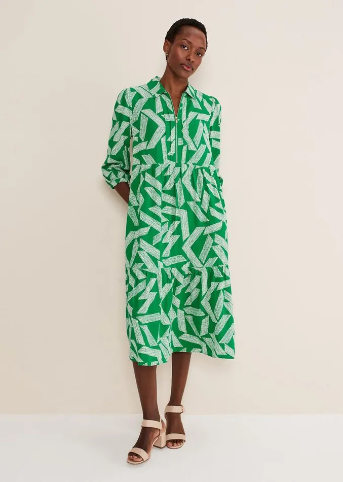 Penele Abstract Midi Dress Green Women Phase Eight Dresses