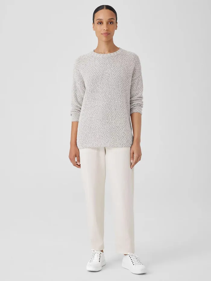 Peruvian Organic Cotton Crimp Crew Neck Long Top Sea Salt Women Eileen Fisher Sweaters and Cardigans