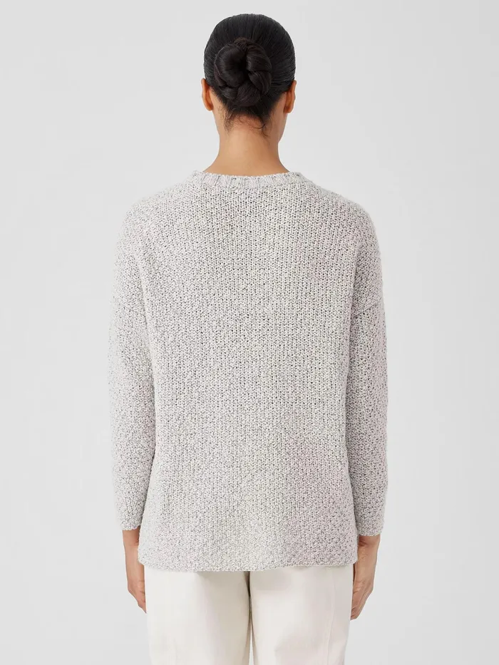 Peruvian Organic Cotton Crimp Crew Neck Long Top Sea Salt Women Eileen Fisher Sweaters and Cardigans