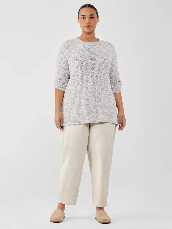 Peruvian Organic Cotton Crimp Crew Neck Long Top Sea Salt Women Eileen Fisher Sweaters and Cardigans