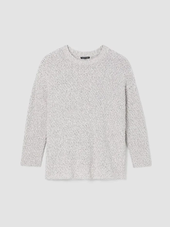 Peruvian Organic Cotton Crimp Crew Neck Long Top Sea Salt Women Eileen Fisher Sweaters and Cardigans