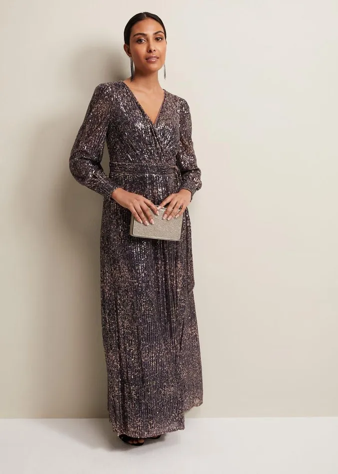 Petite Amily Sequin Maxi Dress Rose Gold Women Phase Eight Dresses