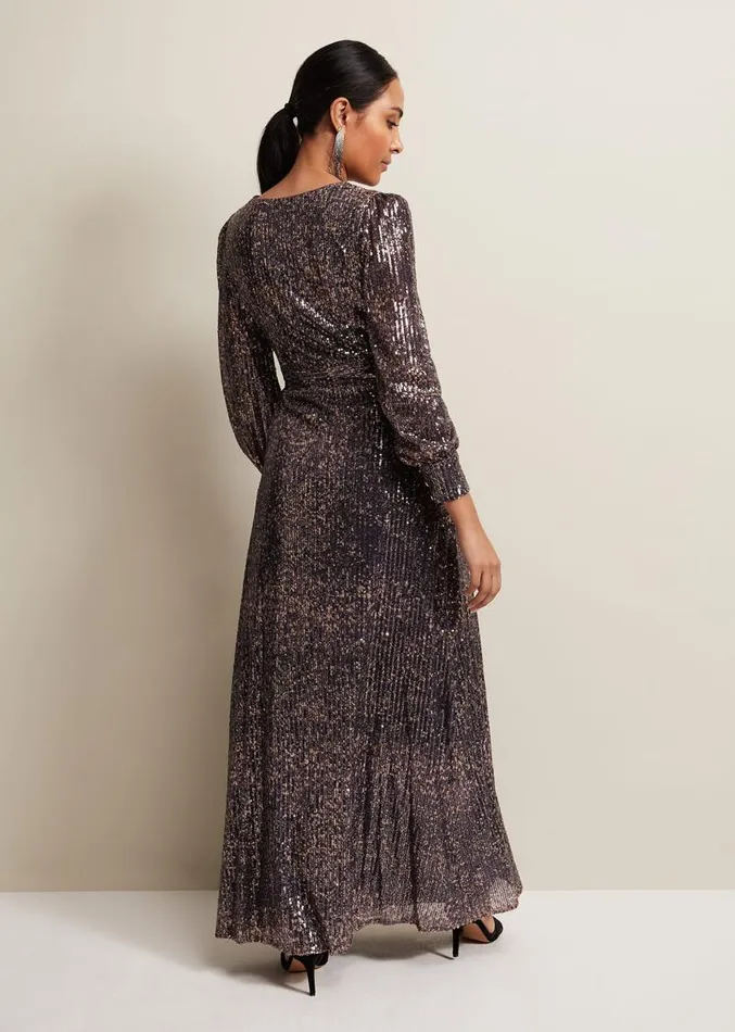Petite Amily Sequin Maxi Dress Rose Gold Women Phase Eight Dresses