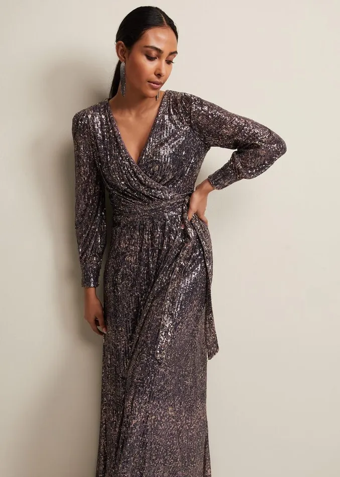 Petite Amily Sequin Maxi Dress Rose Gold Women Phase Eight Dresses