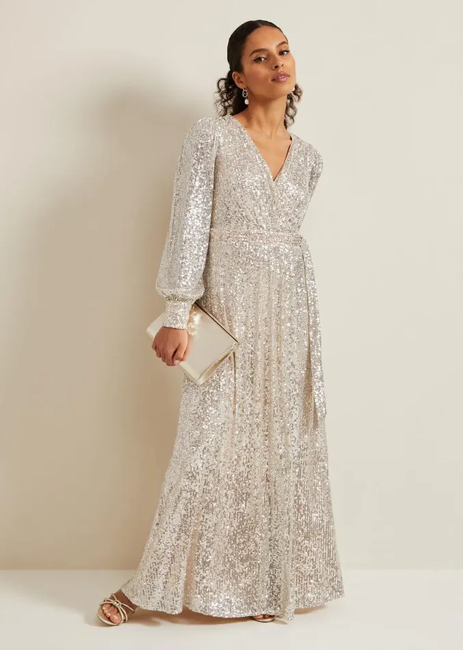Petite Amily Sequin Maxi Dress Silver Women Phase Eight Dresses