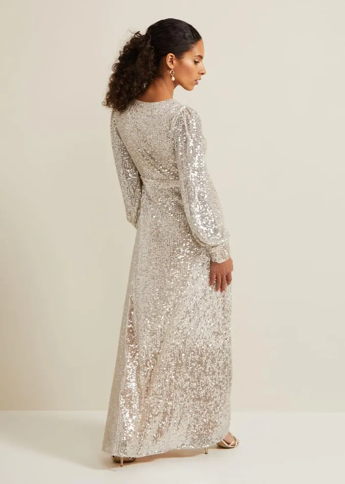 Petite Amily Sequin Maxi Dress Silver Women Phase Eight Dresses