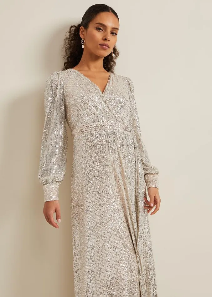 Petite Amily Sequin Maxi Dress Silver Women Phase Eight Dresses
