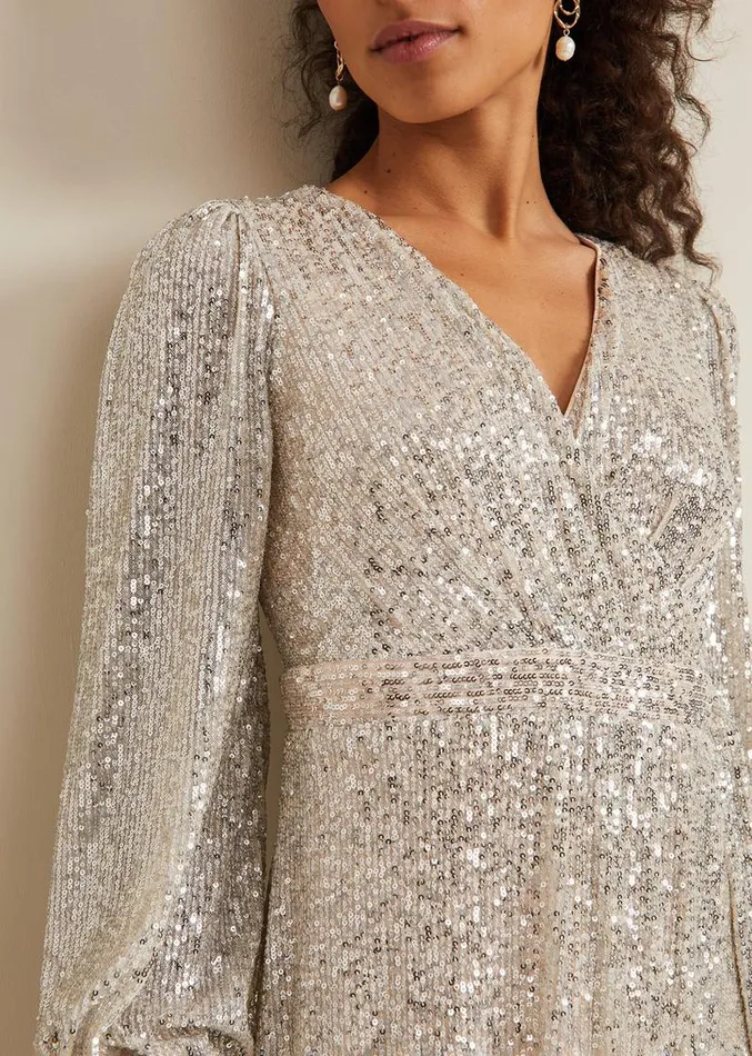 Petite Amily Sequin Maxi Dress Silver Women Phase Eight Dresses