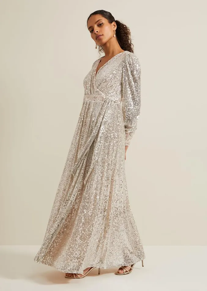 Petite Amily Sequin Maxi Dress Silver Women Phase Eight Dresses