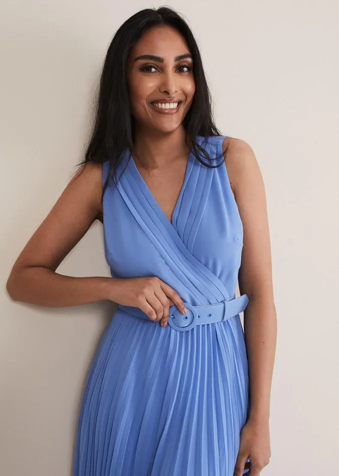 Petite Brianna Pleated Midaxi Dress Cornflower Women Phase Eight Dresses