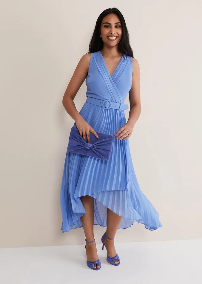 Petite Brianna Pleated Midaxi Dress Cornflower Women Phase Eight Dresses