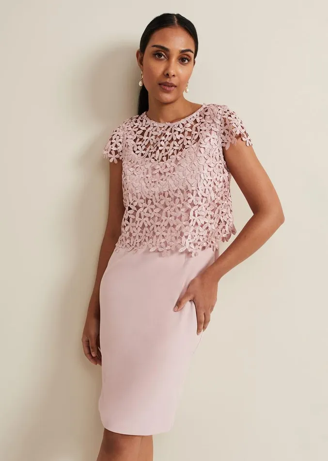 Petite Daisy Lace Midi Dress Pale Pink Women Phase Eight Dresses