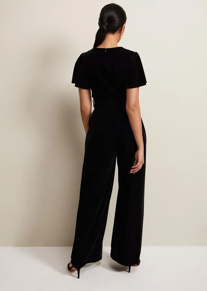 Petite Holly Black Velvet Jumpsuit Black Women Phase Eight Dresses