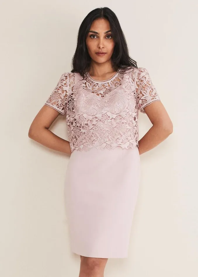 Petite Isabella Lace Midi Dress Antique Rose Women Phase Eight Dresses