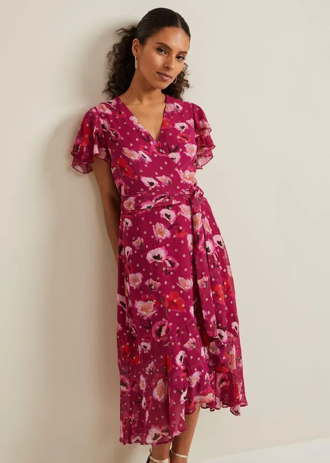 Petite Nadine Ruffle Print Dress Multicoloured Women Phase Eight Dresses
