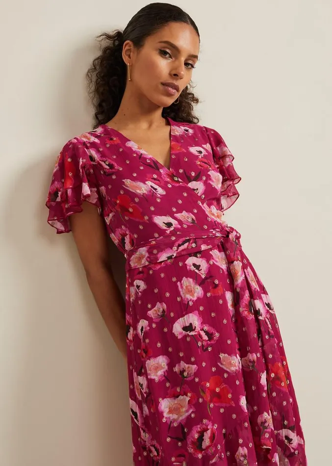 Petite Nadine Ruffle Print Dress Multicoloured Women Phase Eight Dresses