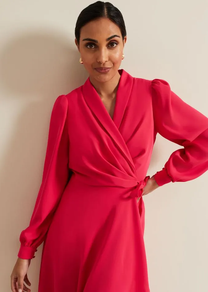 Petite Philippa Wrap Dress Pink Women Phase Eight Dresses