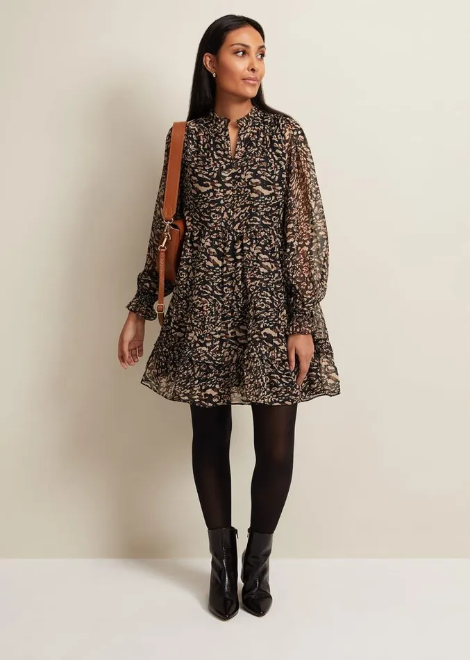 Petite Shreya Leopard Swing Dress Neutral Women Phase Eight Dresses