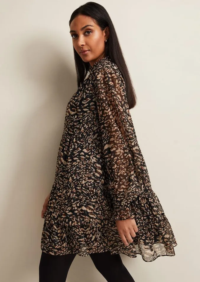 Petite Shreya Leopard Swing Dress Neutral Women Phase Eight Dresses