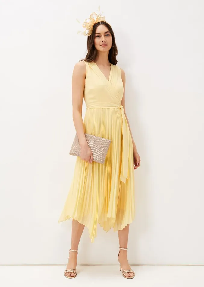 Petra Pleated Wrap Dress Pale Yellow Women Phase Eight Dresses