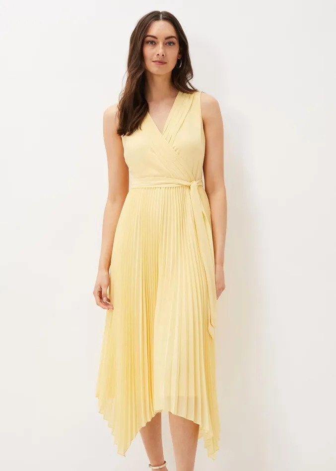 Petra Pleated Wrap Dress Pale Yellow Women Phase Eight Dresses