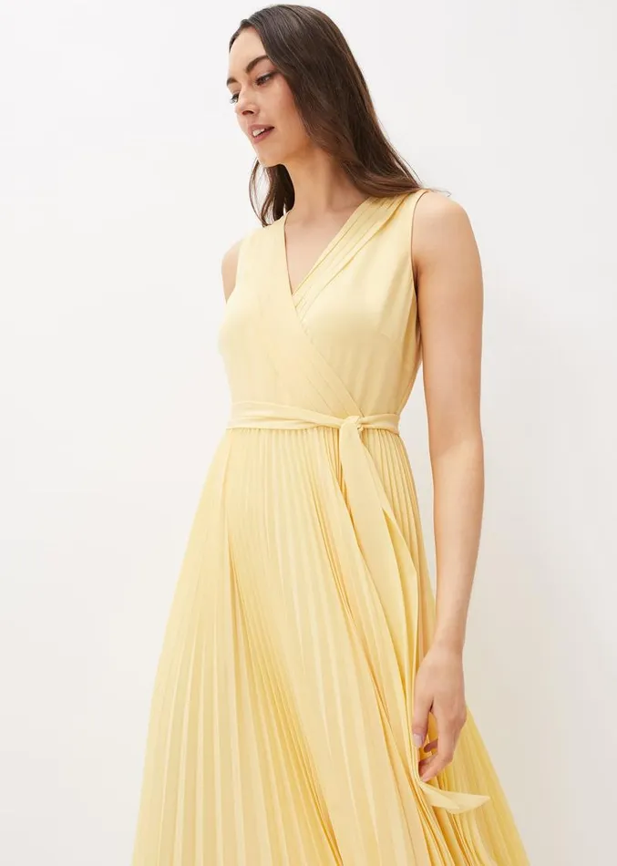 Petra Pleated Wrap Dress Pale Yellow Women Phase Eight Dresses