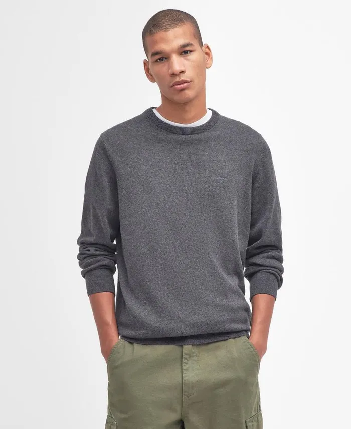 Pima Cotton Crew Neck Navy Men Barbour Jumpers