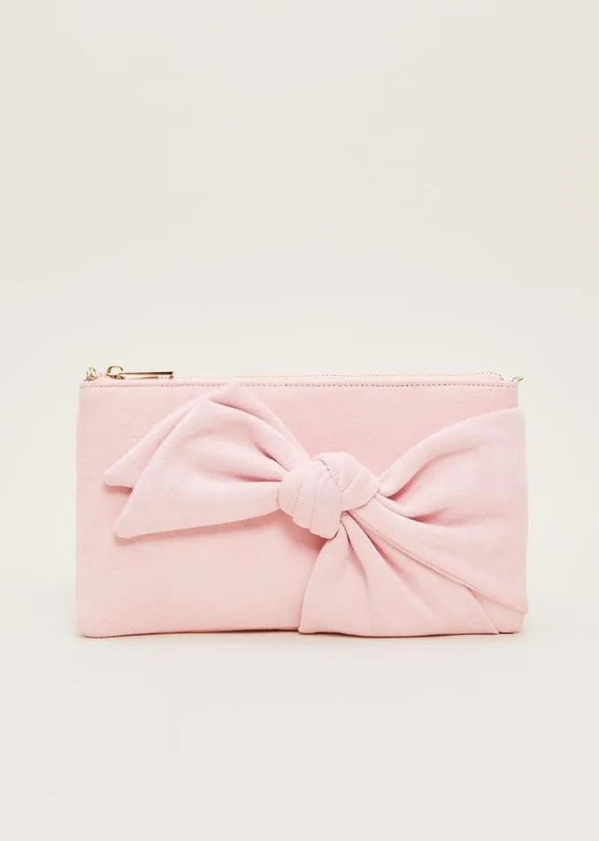 Pink Suede Bow Clutch Bag Pink Women Phase Eight Bags and Clutches