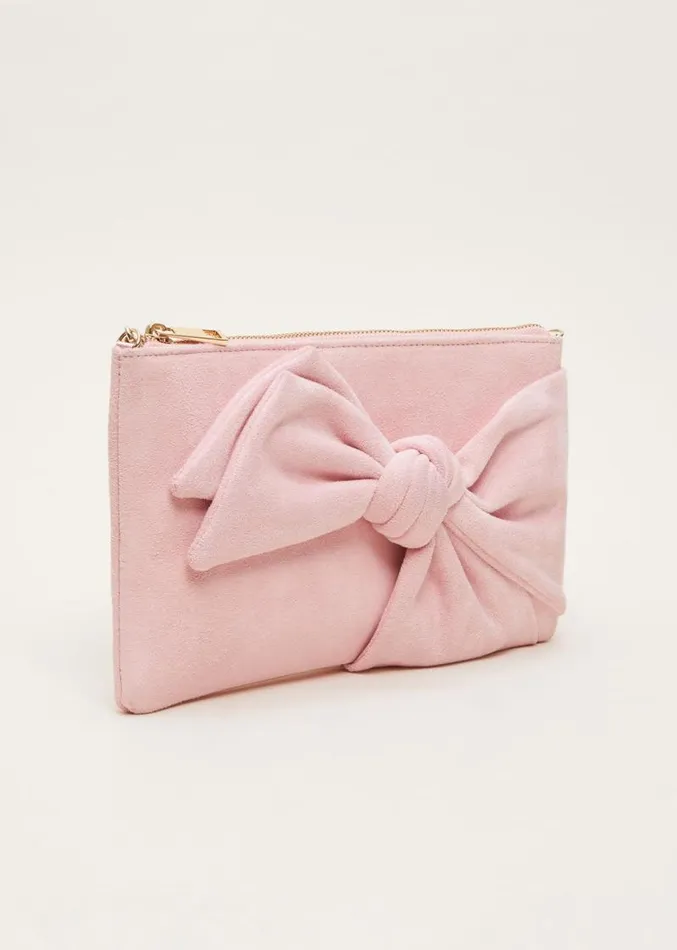 Pink Suede Bow Clutch Bag Pink Women Phase Eight Bags and Clutches