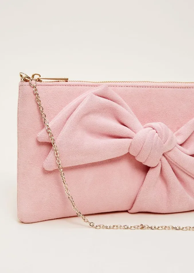Pink Suede Bow Clutch Bag Pink Women Phase Eight Bags and Clutches
