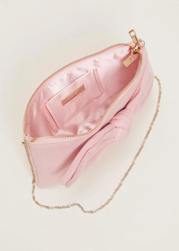 Pink Suede Bow Clutch Bag Pink Women Phase Eight Bags and Clutches