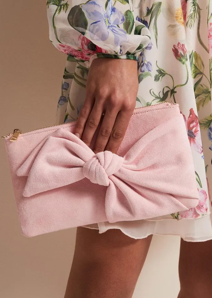 Pink Suede Bow Clutch Bag Pink Women Phase Eight Bags and Clutches
