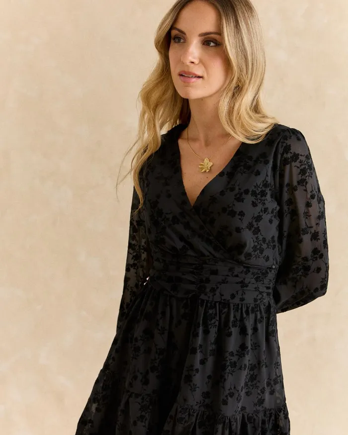 Polin Et Moi Belinda Flocked Dress Black Women Dresses And Jumpsuits Polin Et Moi Belinda Flocked Dress Black Women Dresses And Jumpsuits