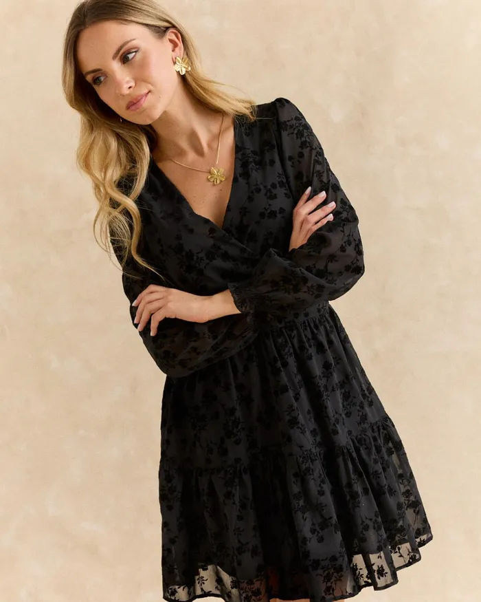 Polin Et Moi Belinda Flocked Dress Black Women Dresses And Jumpsuits Polin Et Moi Belinda Flocked Dress Black Women Dresses And Jumpsuits