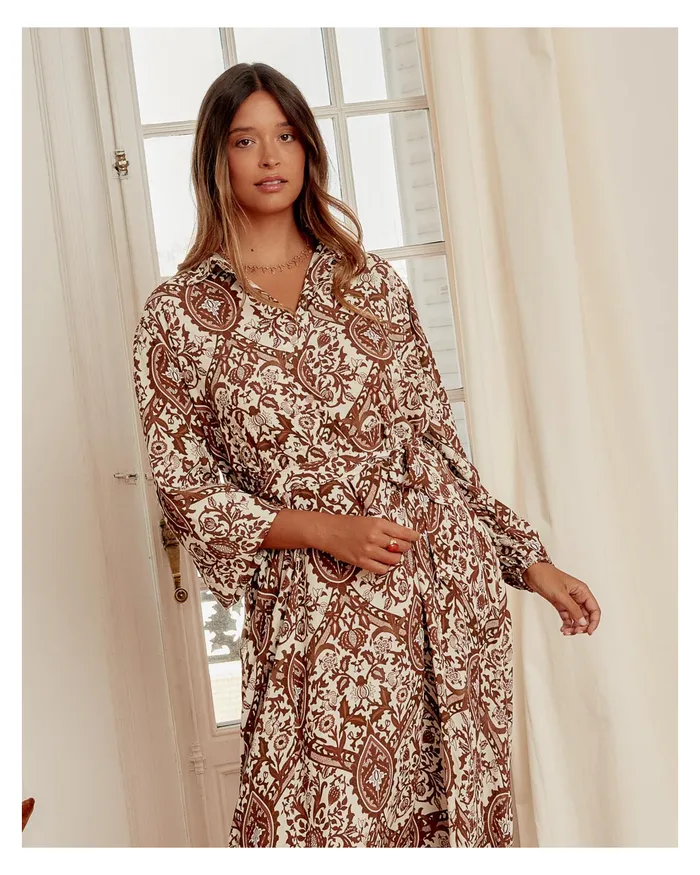 Polin Et Moi Camisero Olaia Dress Camel Women Dresses And Jumpsuits